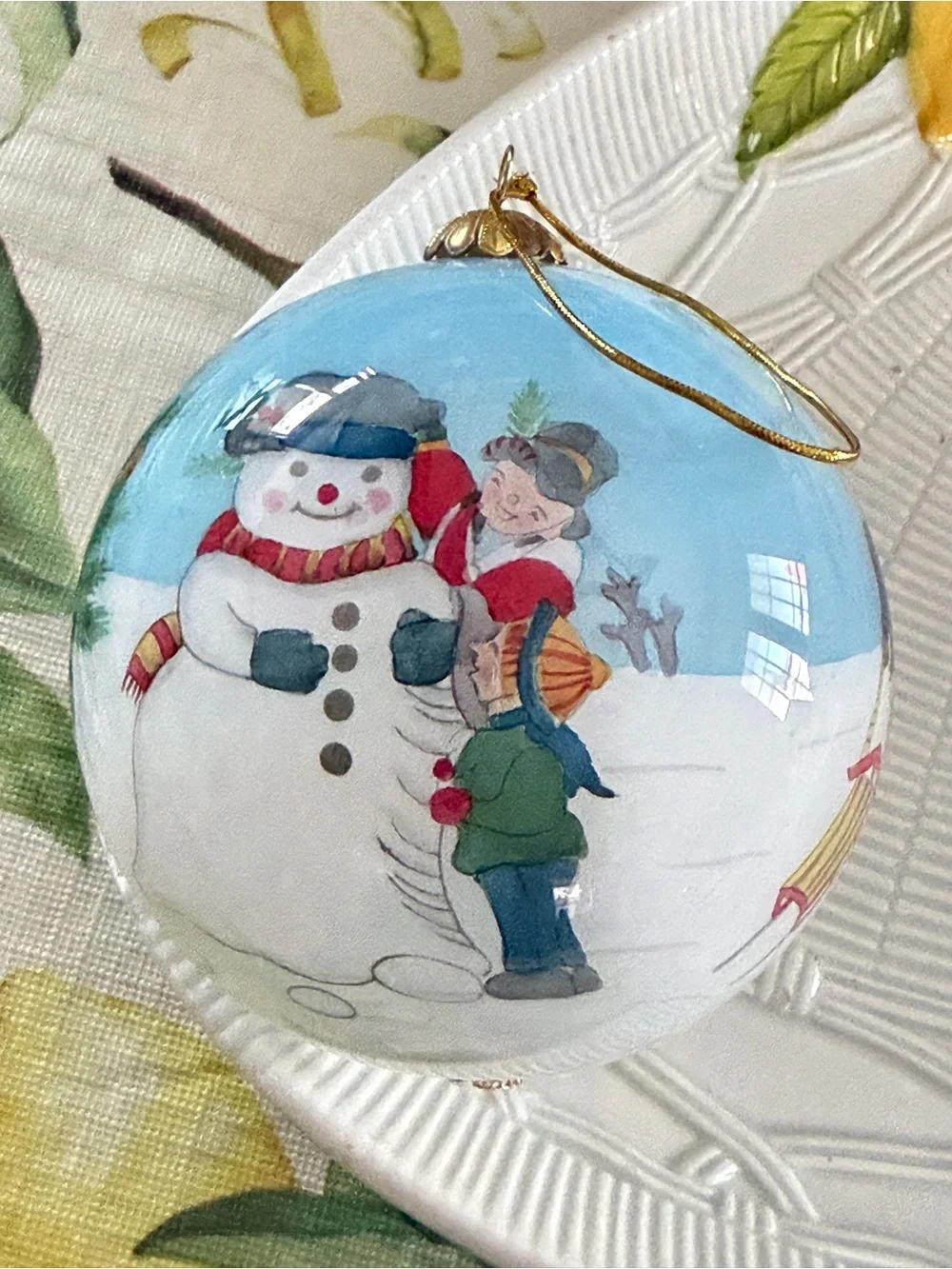 Pier one li bein had painted Holiday Snowman Glass Ornament - Light Blue